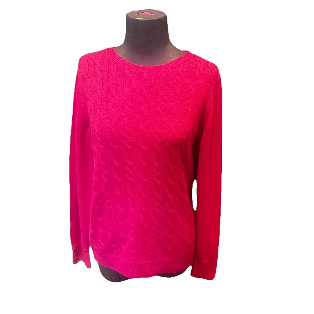 Talbots Women’s L Pink Cable-Knit Crew Neck Pullover Sweater NWT  Lambswool Blen
